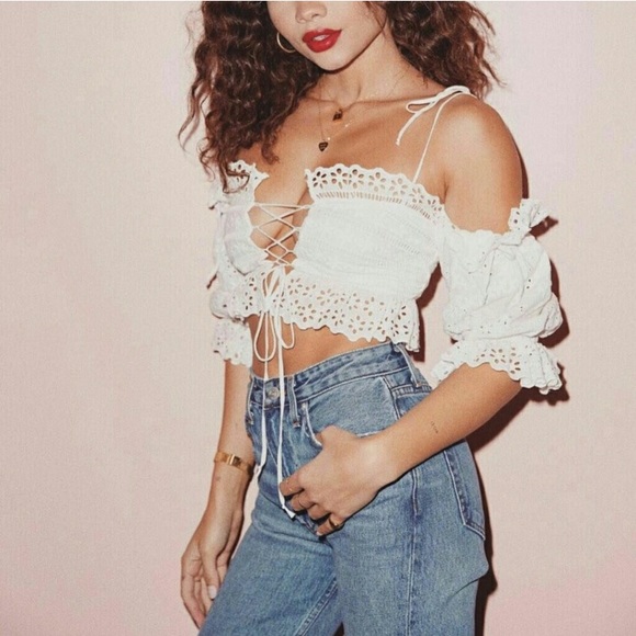 For Love And Lemons White Lace Crop Top - Picture 3 of 8